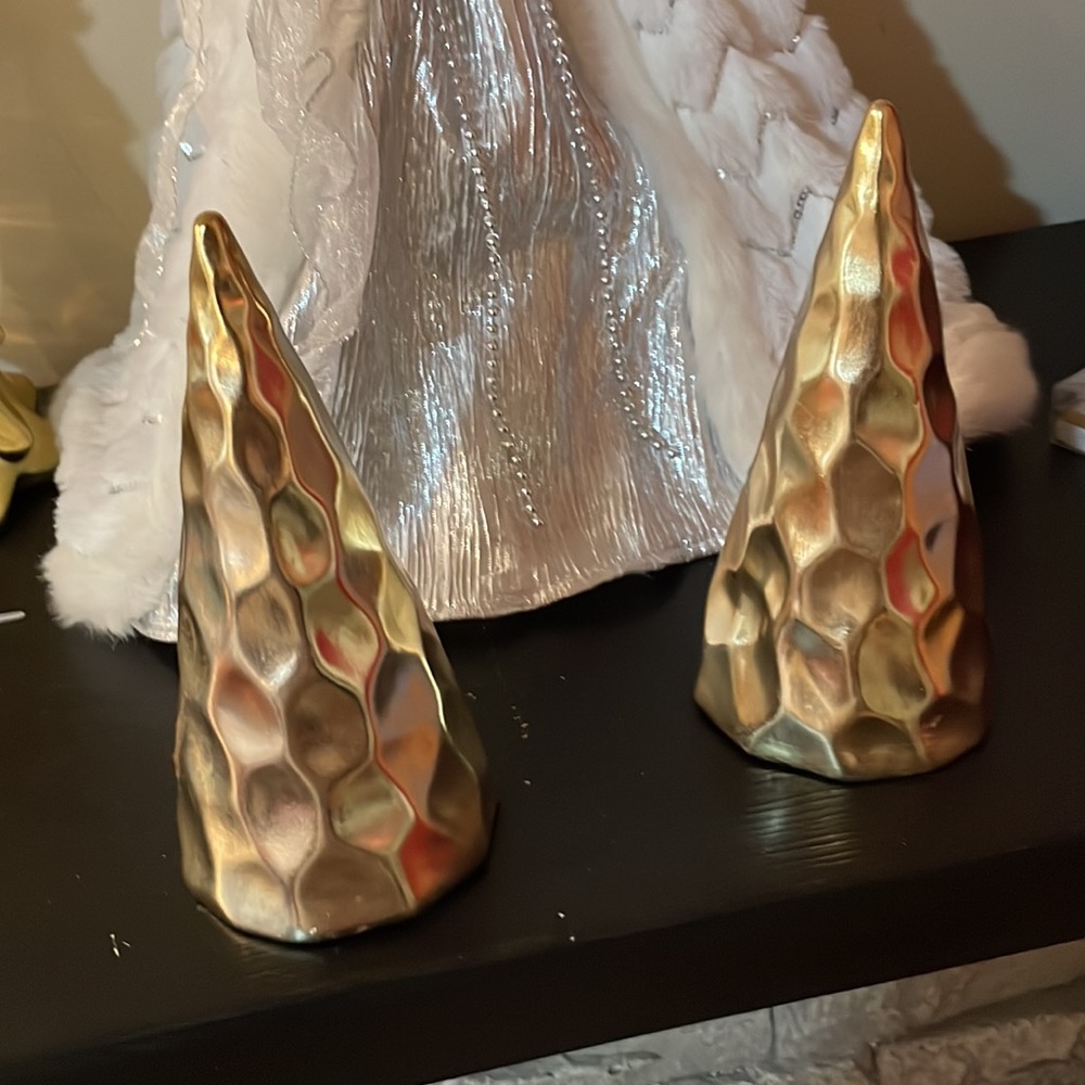 NEW 2 North Pole Trading Co. Gold 6.75" Metal  Hammered Christmas Tabletop Tree